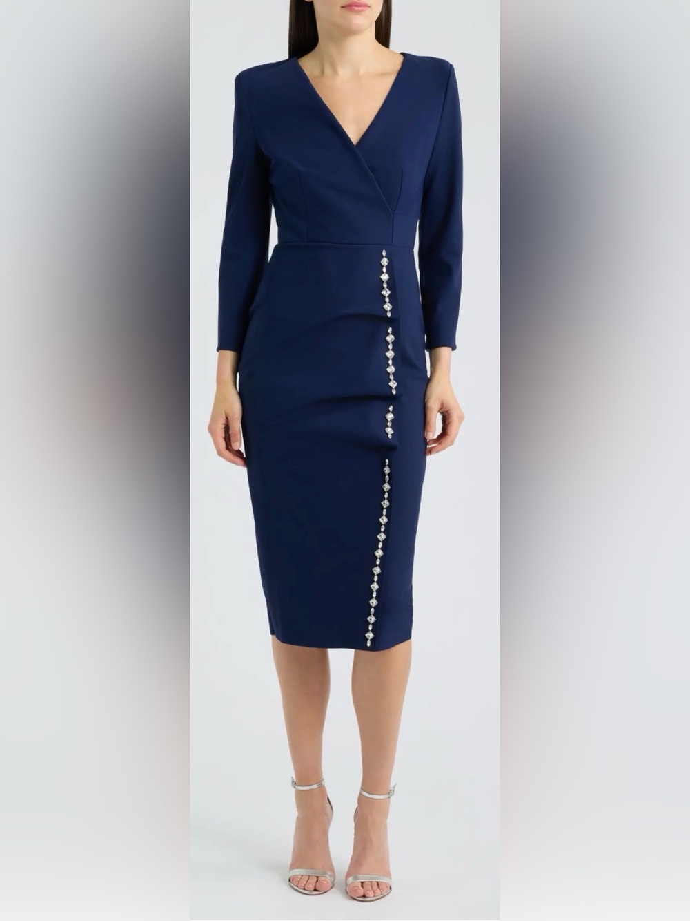 NEW Chiara Boni La Petite Robe Rhinestone Detail Long Sleeve Dress Sz US 12